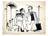 drawing of a man talking to another man in a suit and tie