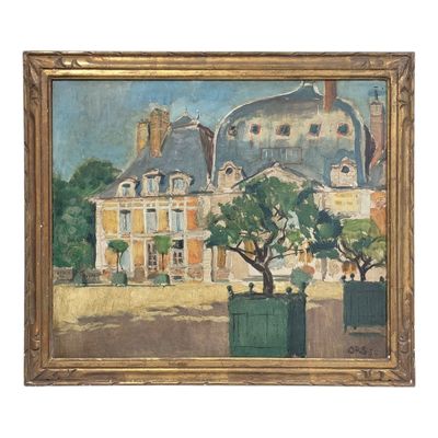 une image représentant un tableau d'un bâtiment avec un arbre devant