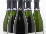 six bouteilles de vin sont alignées sur une surface blanche