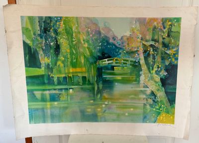 Camille HILAIRE (1916-2004), vue sur le pont de Giverny, lit…
