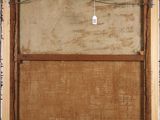 an image of a painting of a brown frame with a tag on it