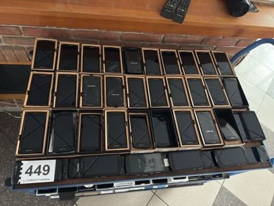 a lot of cell phones that are sitting on a pallet