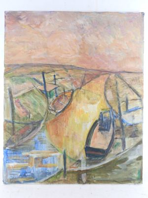 HASEN (XXe) : les barques. Huile sur toile. - Photo 1