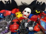 many different types of masks on the couch