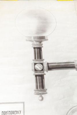 a drawing of a lamp post with a clock on it