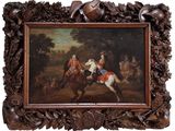 tableau représentant deux hommes à cheval dans un décor boisé