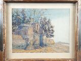 framed picture of a painting of a castle on a hill