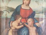 an image of a painting of a woman holding a baby and two birds