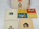 a group of four books with pictures of people on them