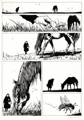 un dessin en noir et blanc représentant un cheval et un homme