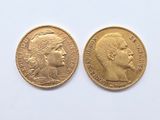 deux pièces d'or représentant le visage d'une femme et la tête d'un homme
