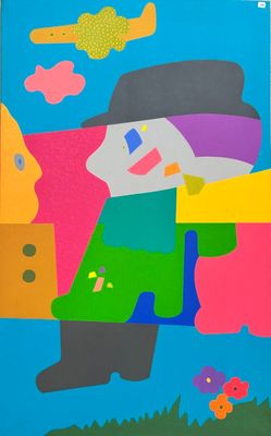 a picture of a painting of a man with a hat on