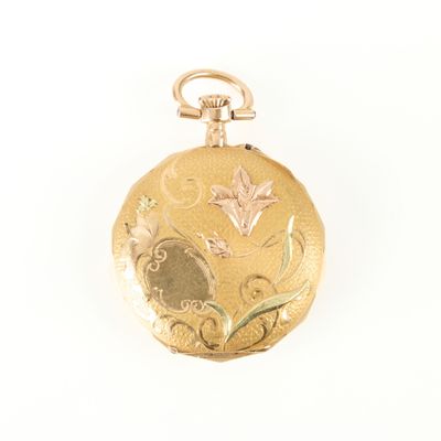 Montre de col en or de trois tons décorée de lys et cactus, … - Photo 1