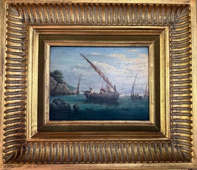 l'image d'une peinture représentant un bateau dans un plan d'eau