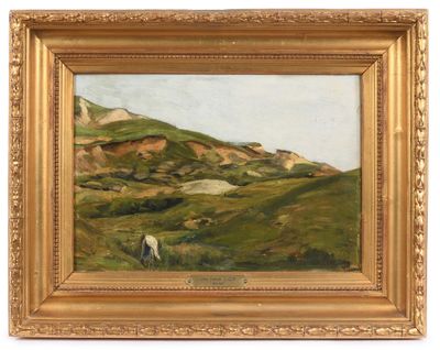 an image of a painting of a horse grazing in a field