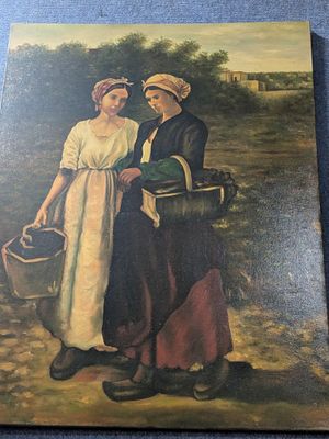 un tableau représentant un homme et une femme tenant des seaux d'eau