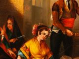 painting of a group of people sitting around a table in a room
