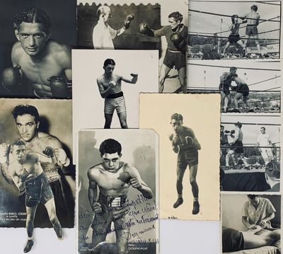 une vieille photo montrant un tas de vieilles photos de boxeurs