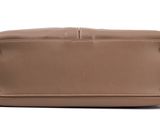 a tan leather toilet bag on a white background