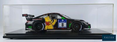 display case for a model of a race car with a number 8 on it