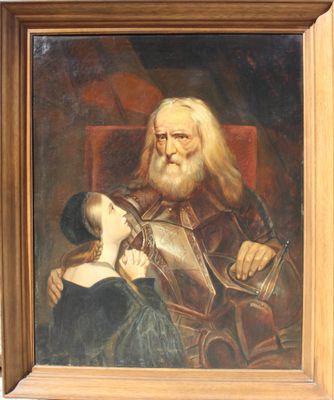 un vieux tableau représentant un homme et une femme assis sur une chaise