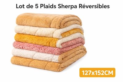 Lot de 5 grands plaids sherpa réversible neuf 127x152 cm