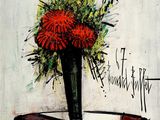 une peinture représentant un vase de fleurs sur une table