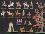 nombreuses figurines de personnes à cheval et de chevaux