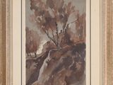 an image of a painting of a tree on a hill