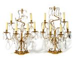 pair of antique brass and crystal candelabs