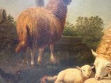 a painting of sheep and chickens in a field