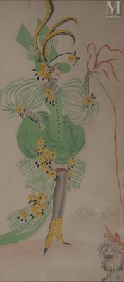 dessin représentant une femme en robe verte avec un chat