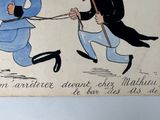 a drawing of a man pulling a woman on a rope