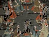 un tableau représentant un groupe de femmes dansant en cercle