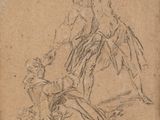 un vieux dessin représentant un homme et une femme assis sur une chaise