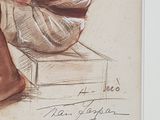 drawing of a woman sitting on a ledge with her hand on her knees