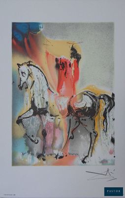 une image représentant un tableau où l'on voit une femme à cheval, avec un homme sur le cheval
