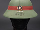 a close up of a helmet on a mannequin head