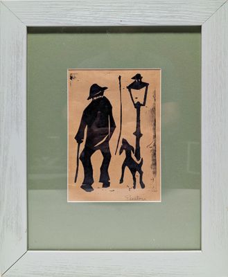 Elie PESATORI (1923-2000) "Homme au chapeau et au chien près…