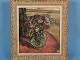 une peinture de fleurs dans un vase sur une table