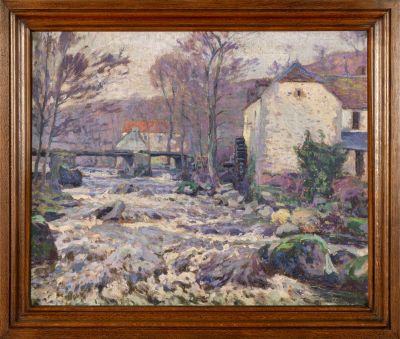 an image of a painting of a river running through a town