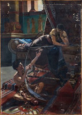 une image représentant un tableau où l'on voit un homme et une femme sur un bateau