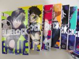 blue exorcis book set in a row
