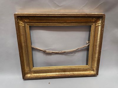 a gold picture frame with a branch in it on a white background