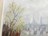 une peinture représentant une vue d'une ville depuis une fenêtre