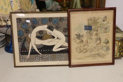 two framed pictures of a woman sitting on a couch