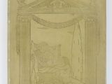 an old book with a drawing of a man sitting on a throne