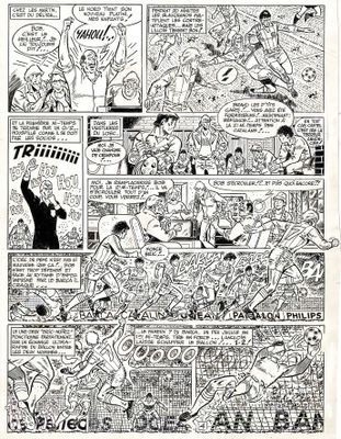 une page en noir et blanc tirée d'une bande dessinée, comportant une bande dessinée