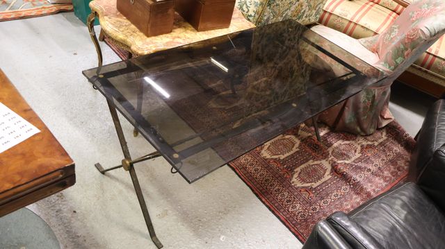 Table basse rectangulaire piètement fer forgé plateau en verre no...