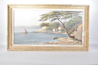 une image d'un tableau représentant un bateau sur l'eau